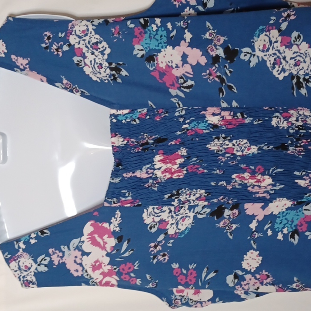 KORET Women's Blue Button Front Round Neck Sleeveless Midi Floral Dress. Size L - Picture 8 of 14